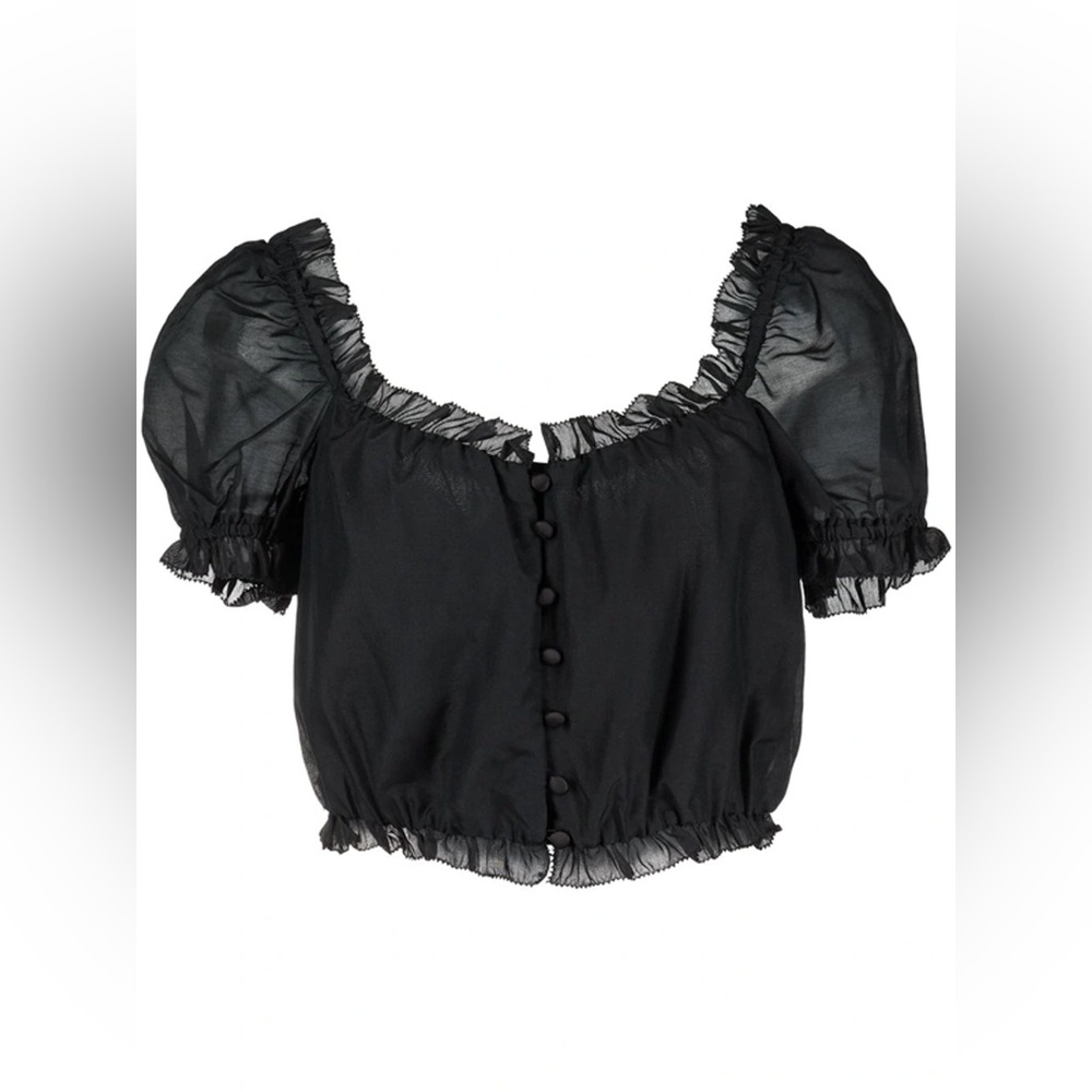 Alice + Olivia Peggy Button Down Crop Top in Black/ Size Medium - Picture 2 of 10